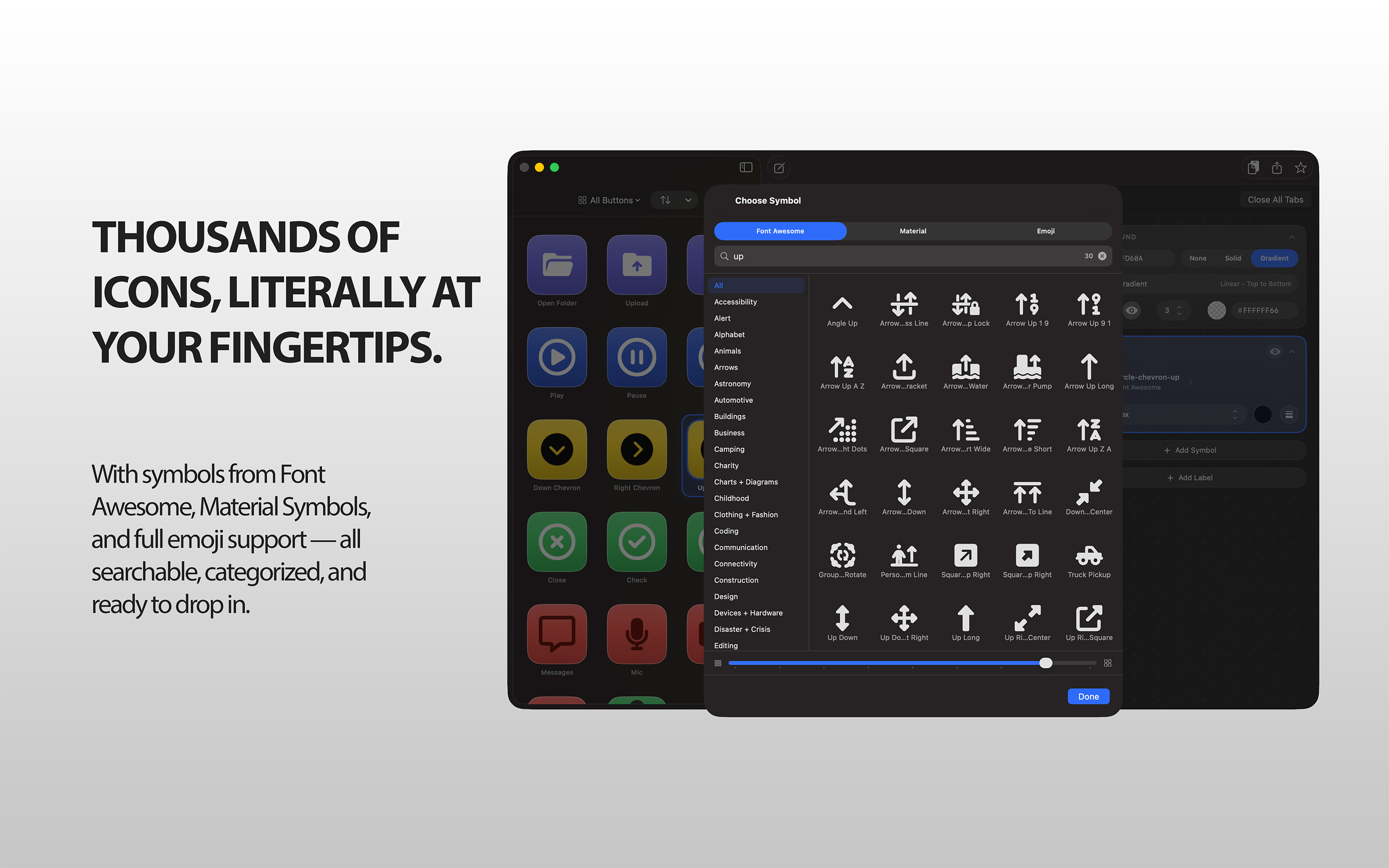 Symblem's searchable icon browser showing Font Awesome symbols